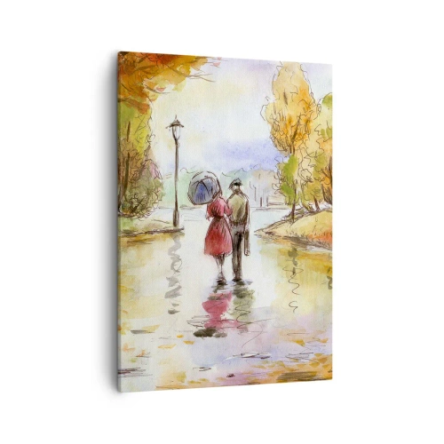 Impression sur toile - Image sur toile - Une promenade dans le parc d'automne avec un parapluie - 50x70cm - Automne romantique dans le parc - Décoration murale moderne pour le salon et la chambre ARTTOR