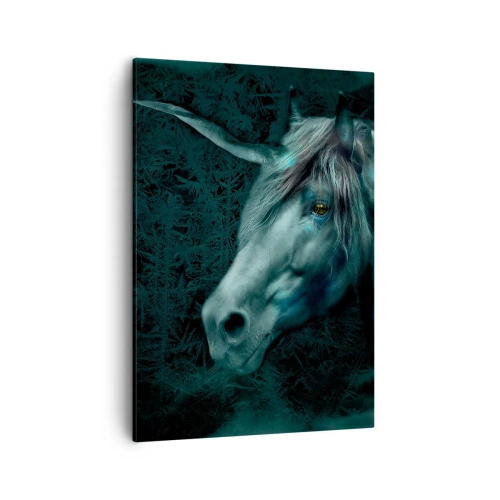 Impression sur toile - Image sur toile - Une licorne magique dans une forêt mystérieuse et sombre aux couleurs fantastiques. - 50x70cm - Dans une forêt de conte de fées - Décoration murale moderne pour le salon et la chambre ARTTOR