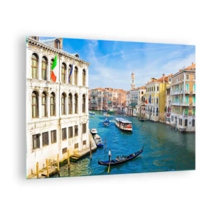 Impression sur verre - Image sur verre - Un canal à Venise avec des gondoles et des bateaux sur l'eau - 70x50cm - Trafic de rue unique au monde - Décoration murale moderne pour le salon et la chambre ARTTOR