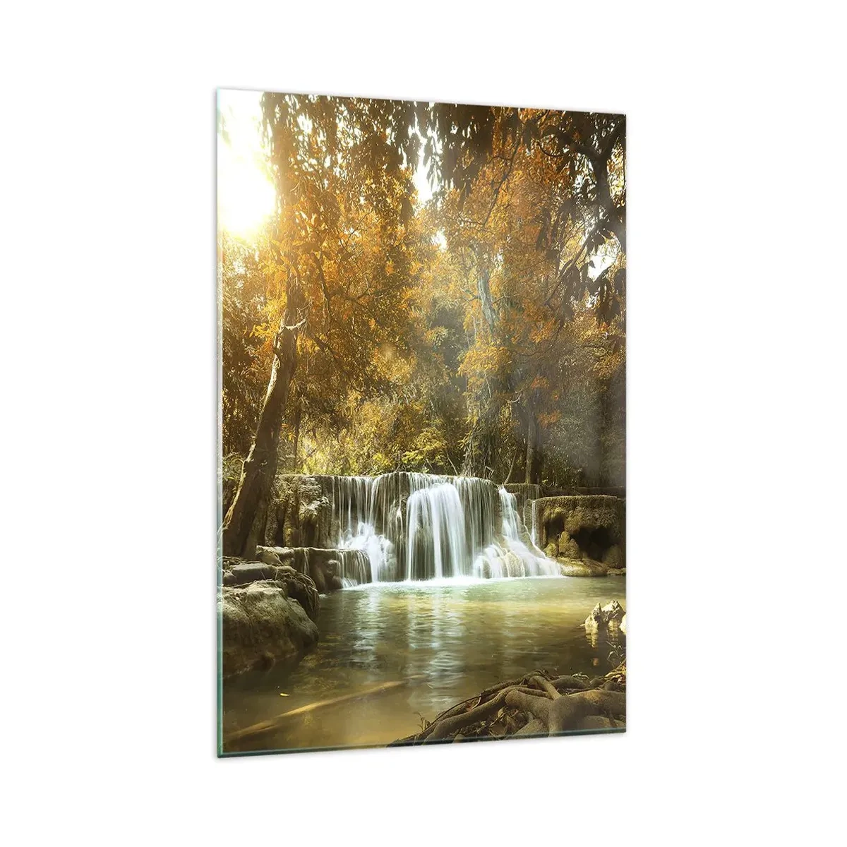Impression sur verre - Image sur verre - Paysage d'automne avec une cascade - 80x120cm - Cascade du parc - Décoration murale moderne pour le salon et la chambre ARTTOR