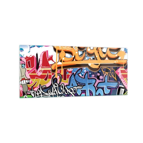 Impression sur verre - Image sur verre - Graffitis colorés avec inscriptions et illustrations dynamiques - 120x50cm - Fresques, fresques, fresques… - Décoration murale moderne pour le salon et la chambre ARTTOR