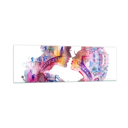 Impression sur verre - Image sur verre - Une aquarelle romantique représentant les silhouettes des amoureux - 160x50cm - Le pont secret des soupirs - Décoration murale moderne pour le salon et la chambre ARTTOR