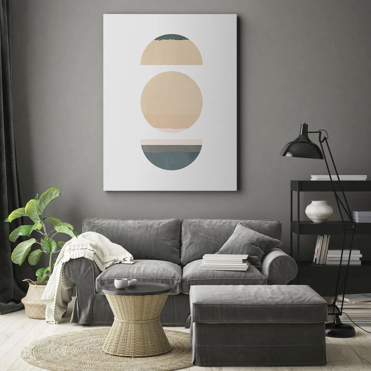 Impression sur toile - Image sur toile - Formes géométriques abstraites aux couleurs pastel - 50x70cm - Cercles après cercles - Décoration murale moderne pour le salon et la chambre ARTTOR