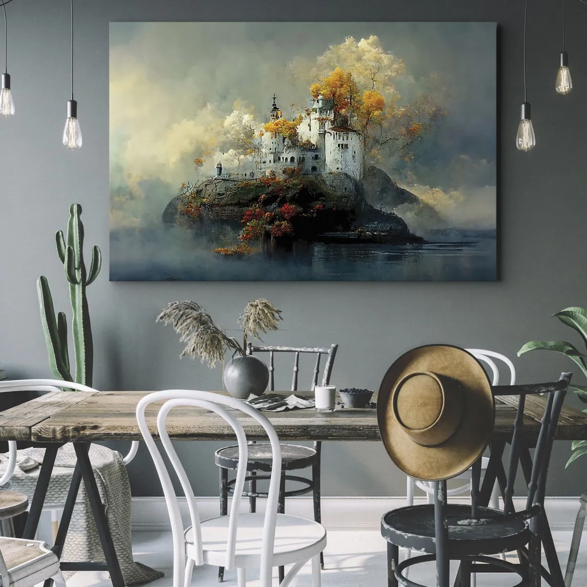 Impression sur toile - Image sur toile - Un château sur une colline entouré d'arbres d'automne - 120x80cm - Le début d'une histoire romantique - Décoration murale moderne pour le salon et la chambre ARTTOR