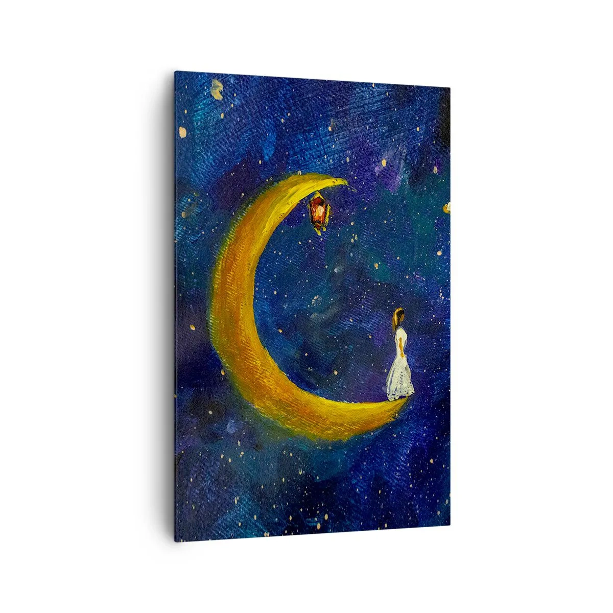 Impression sur toile - Image sur toile - Une fille debout sur la lune dans un ciel étoilé - 80x120cm - Appel du monde - Décoration murale moderne pour le salon et la chambre ARTTOR