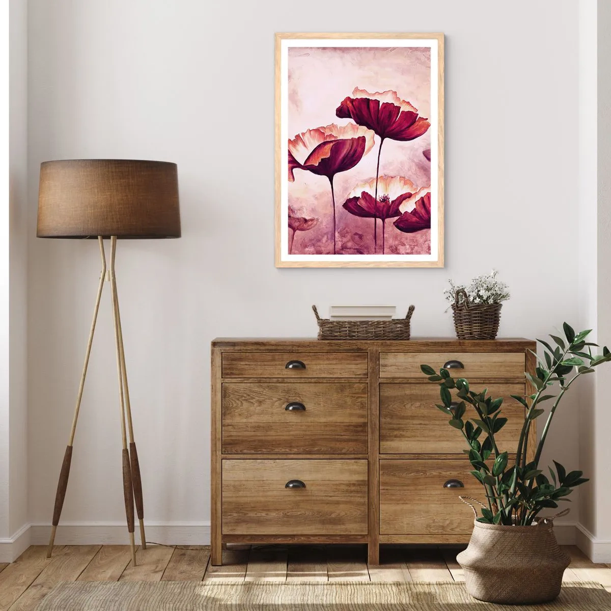 Affiche dans un chêne clair - Poster - Pétale rouge et blanc - 30x40 cm