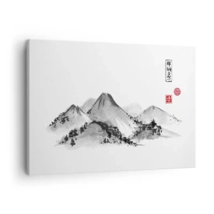 Impression sur toile - Image sur toile - Paysage de montagne traditionnel dans le style de la peinture à l'encre japonaise - 70x50cm - Au-delà de la distance - Décoration murale moderne pour le salon et la chambre ARTTOR