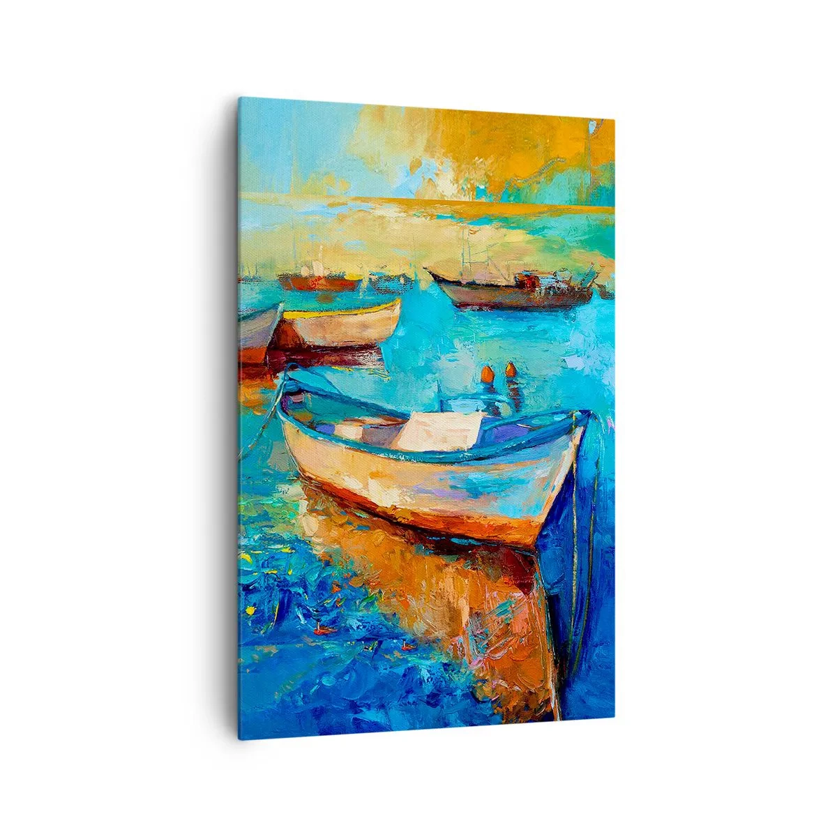 Impression sur toile - Image sur toile - Bateaux colorés amarrés sur une eau calme - 80x120cm - Dans la baie du sud - Décoration murale moderne pour le salon et la chambre ARTTOR