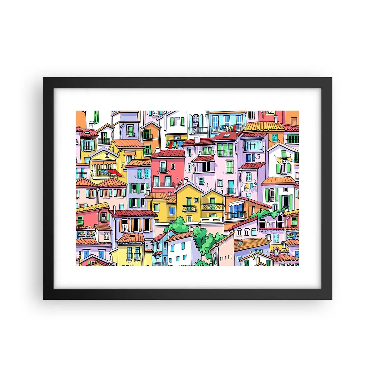 Affiche dans un cadre noir - Poster - Ville joyeuse - 40x30 cm