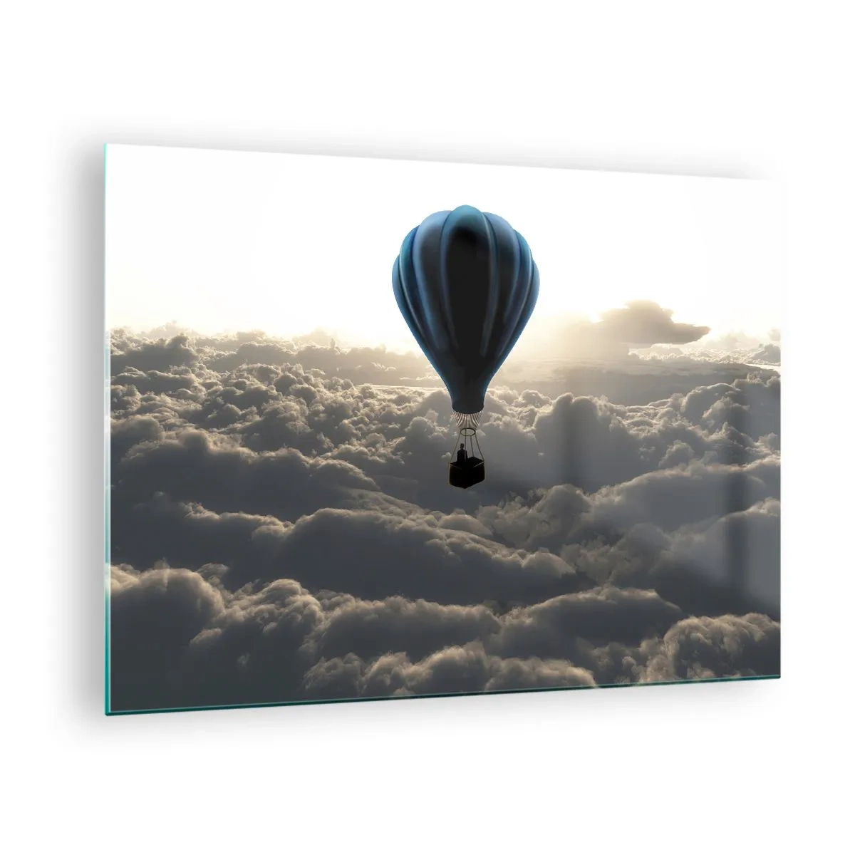 Impression sur verre - Image sur verre - Un ballon flottant au-dessus des nuages au lever du soleil - 70x50cm - Un vagabond au dessus des nuages - Décoration murale moderne pour le salon et la chambre ARTTOR