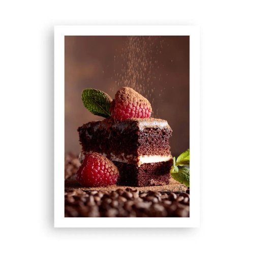 Affiche - Poster - Gâteau au chocolat avec framboises et pépites de cacao - 50x70cm - La vie est douce - Décoration murale moderne pour le salon et la chambre ARTTOR