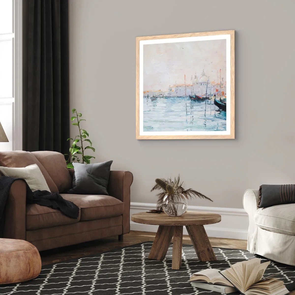 Affiche dans un chêne clair - Poster - Derrière l'eau, derrière le brouillard - 50x50 cm