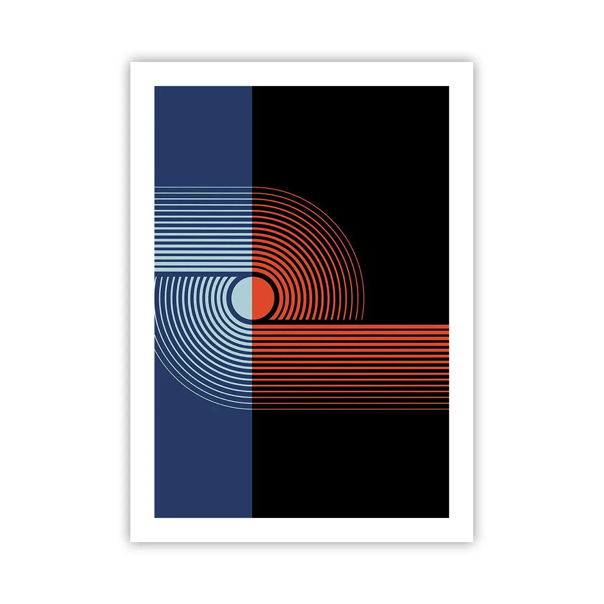 Affiche - Poster - Composition géométrique avec des lignes bleu marine et orange. - 50x70cm - Dans une étreinte géométrique - Décoration murale moderne pour le salon et la chambre ARTTOR