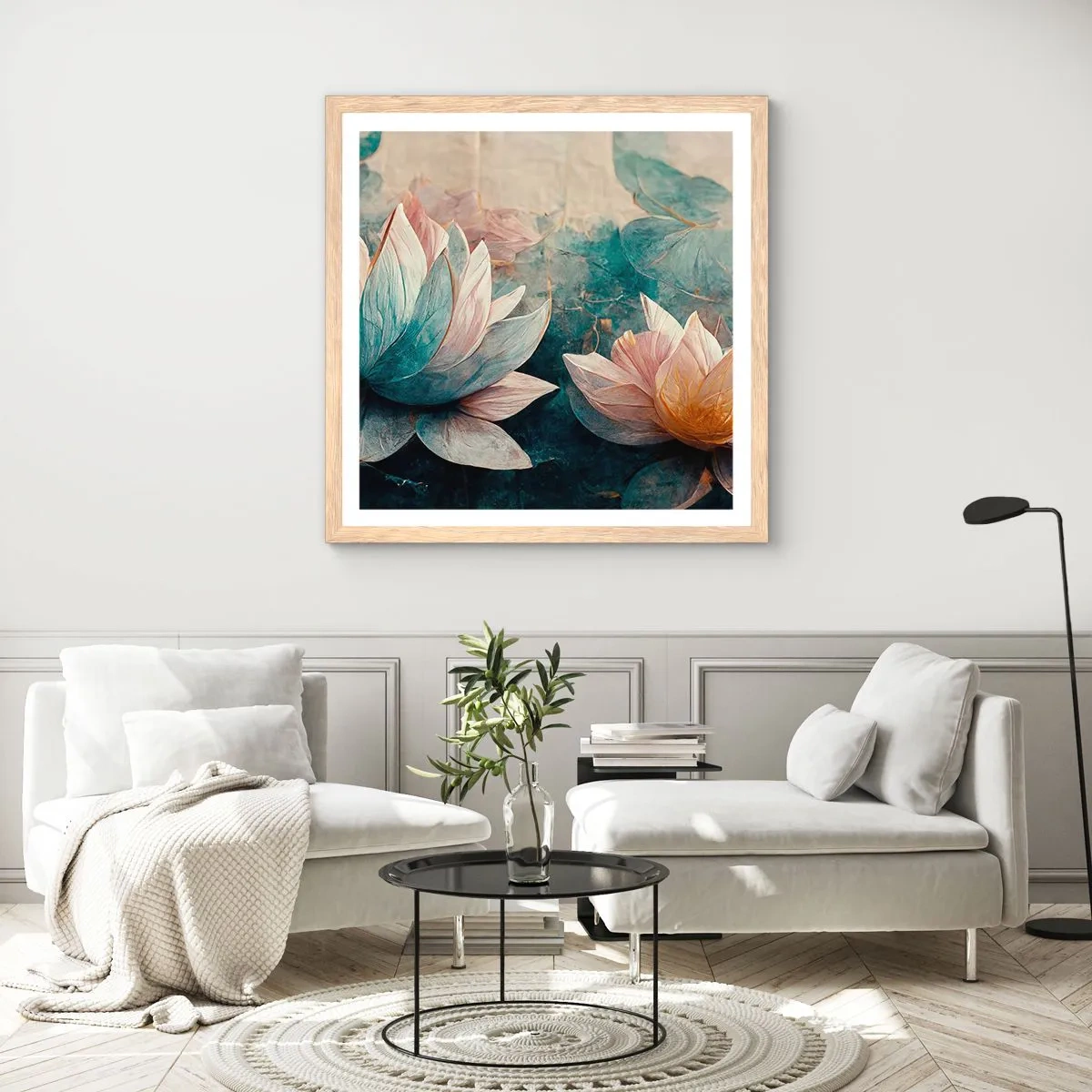 Affiche dans un chêne clair - Poster - Les étoiles du lac - 60x60 cm