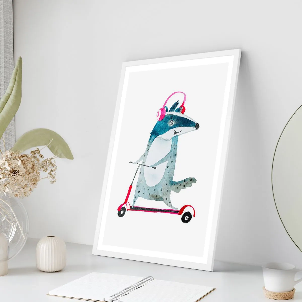 Affiche dans un cadre blanc - Poster - La joie du blaireau - 30x40 cm