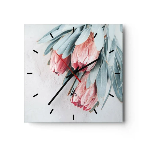 Horloge murale - Pendule murale - Fleurs de protéa roses subtiles sur fond clair - 30x30cm - Honte de leur propre beauté - Décoration murale moderne pour le salon et la chambre ARTTOR