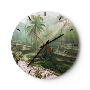 Horloge murale - Pendule murale - Rizières en terrasses dans un paysage tropical par un matin brumeux - 30x30cm - Grandir au soleil - Décoration murale moderne pour le salon, la cuisine et la chambre ARTTOR