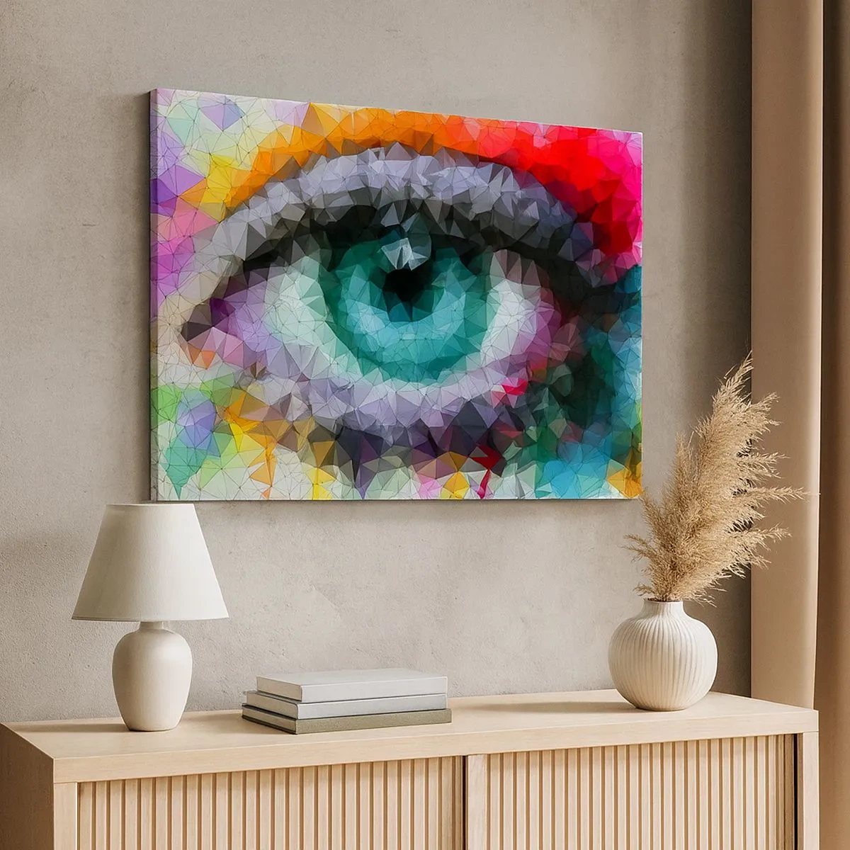 Impression sur toile - Image sur toile - Look géométrique avec œil vert - 70x50cm - Lueur cristalline des yeux - Décoration murale moderne pour le salon et la chambre ARTTOR