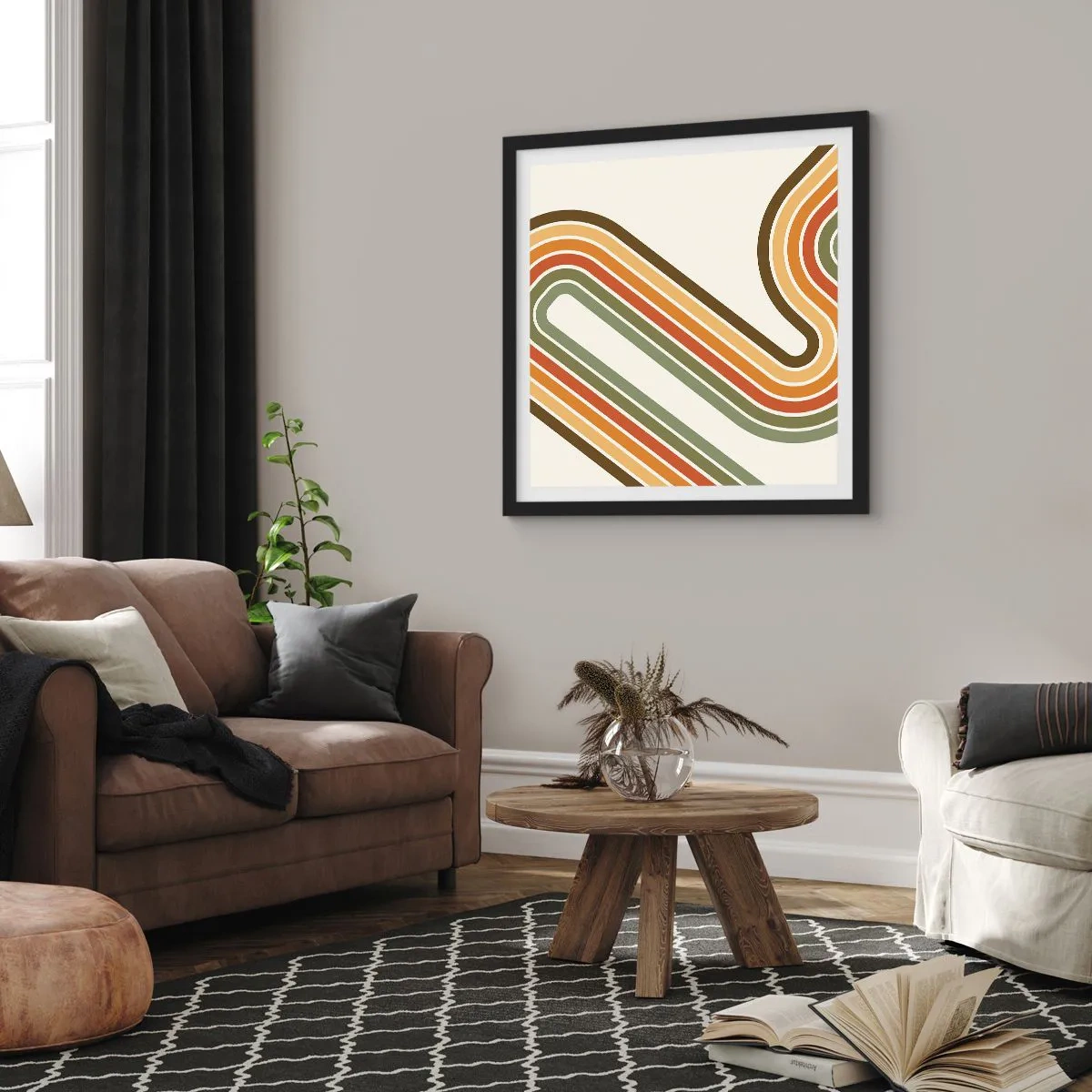Affiche dans un cadre noir - Poster - En zig zag vers le but - 30x30 cm