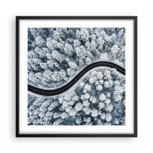 Affiche dans un cadre noir - Poster - À travers une forêt d'hiver - 50x50 cm