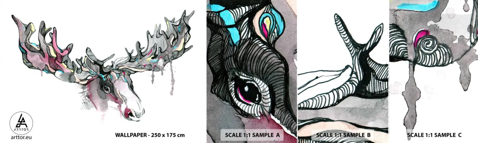 Échantillon de Papier Peint Autocollant Deluxe Sticker - Couronne du roi de la forêt - Abstraction, Élan, Nature - 100x30 cm