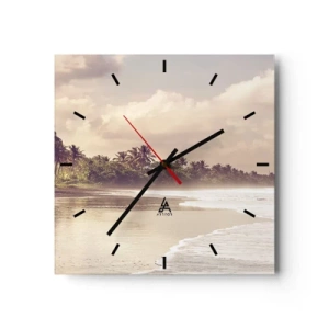 Horloge murale - Pendule murale - Une plage avec des palmiers et des vagues douces le matin - 30x30cm - La caresse des vagues - Décoration murale moderne pour le salon et la chambre ARTTOR