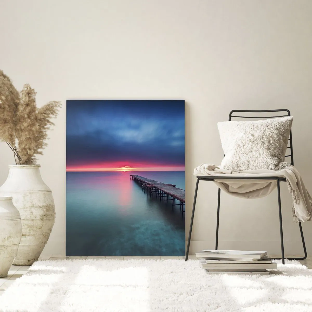 Impression sur verre - Image sur verre - Jetée menant vers le soleil couchant - 50x70cm - Entre le ciel et la terre - Décoration murale moderne pour le salon et la chambre ARTTOR