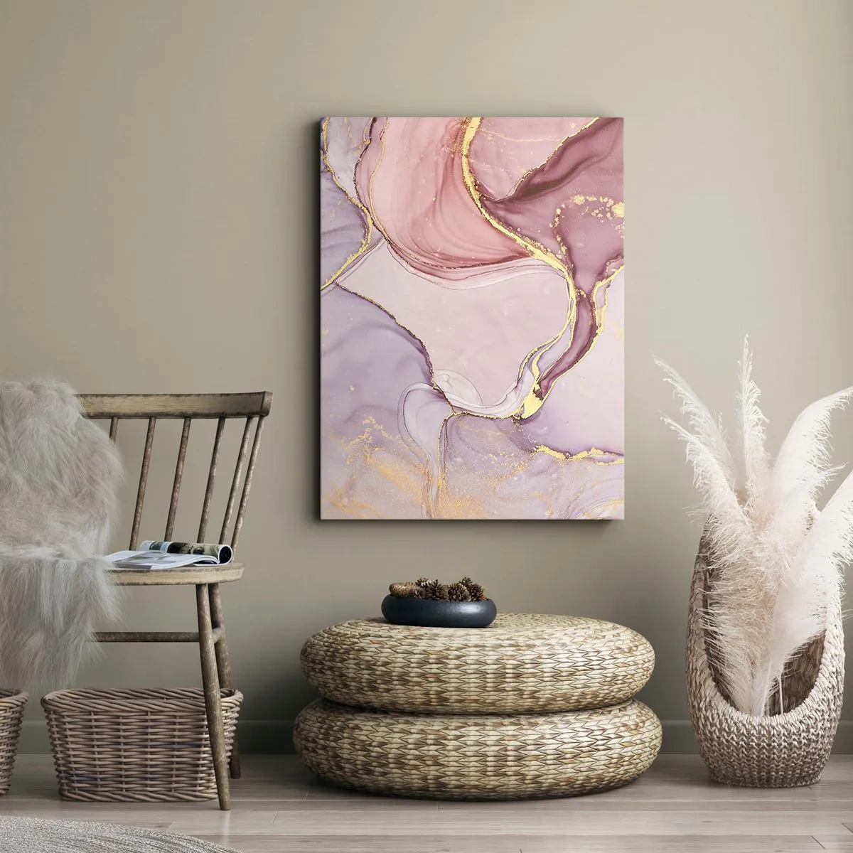 Impression sur toile - Image sur toile - Motifs abstraits délicats dans des tons de rose et d'or - 50x70cm - Caresse de couleurs - Décoration murale moderne pour le salon et la chambre ARTTOR