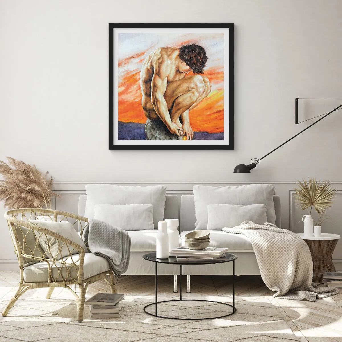 Affiche dans un cadre noir - Poster - Plongé dans ses pensées - 40x40 cm