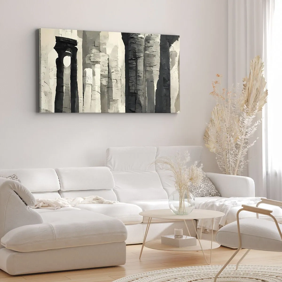Impression sur toile - Image sur toile - Colonnes historiques dans un cadre monochrome atmosphérique - 160x50cm - La majesté de l'Antiquité - Décoration murale moderne pour le salon et la chambre ARTTOR