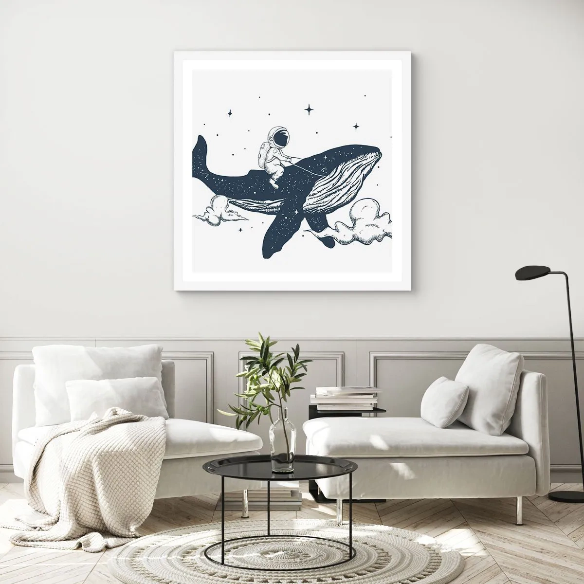 Affiche dans un cadre blanc - Poster - Aventure spatiale - 60x60 cm