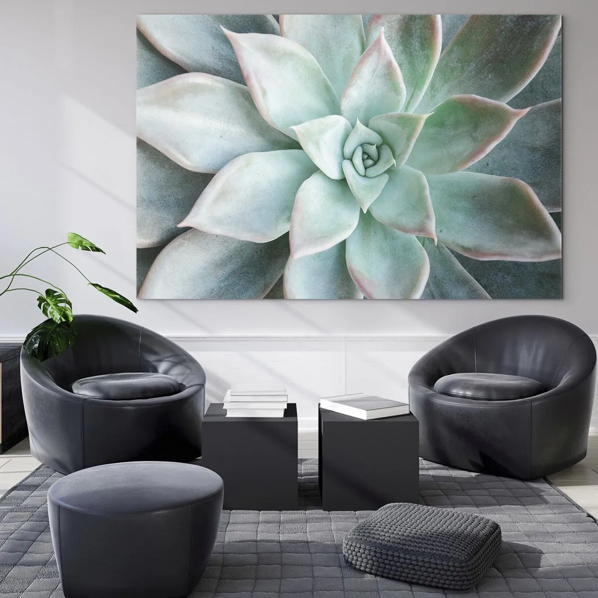 Impression sur verre - Image sur verre - Feuilles succulentes sèches avec une délicate teinte gris-vert - 100x70cm - Le coeur du désert - Décoration murale moderne pour le salon et la chambre ARTTOR