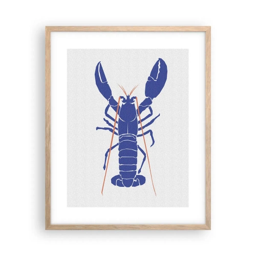 Affiche dans un chêne clair - Poster - Homard exquis en bleu marine - 40x50 cm