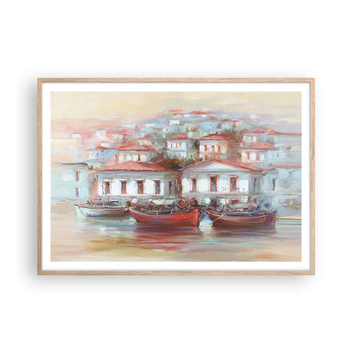 Affiche dans un chêne clair - Poster - Petite ville heureuse - 100x70 cm