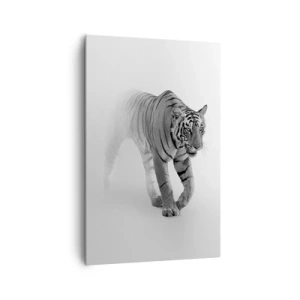 Impression sur toile - Image sur toile - Un tigre émergeant du brouillard - 80x120cm - Accroupi dans le brouillard - Décoration murale moderne pour le salon et la chambre ARTTOR