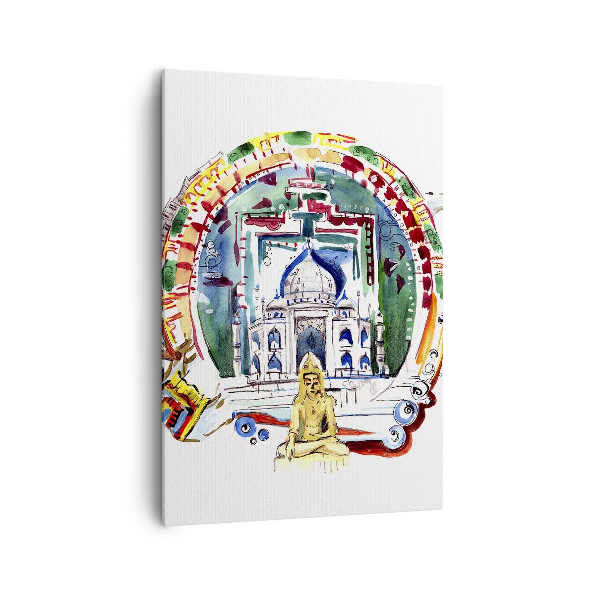 Impression sur toile - Image sur toile - Une illustration colorée de l'architecture indienne - 70x100cm - Équilibre mondial hindou - Décoration murale moderne pour le salon et la chambre ARTTOR