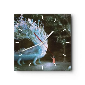 Horloge murale - Pendule murale - La figure d'une fille face à une créature fantastique - 30x30cm - Une rencontre fantastique - Décoration murale moderne pour le salon et la chambre ARTTOR