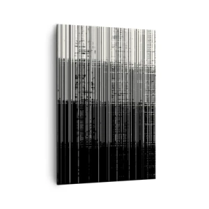 Impression sur toile - Image sur toile - Composition abstraite de lignes en noir et blanc contrastés - 70x100cm - Ondes et vibrations - Décoration murale moderne pour le salon et la chambre ARTTOR