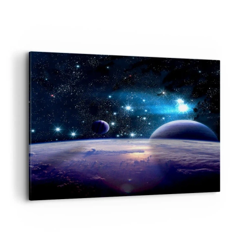 Impression sur toile - Image sur toile - Une vue de l'espace avec des planètes et des étoiles - 120x80cm - Toujours seul? - Décoration murale moderne pour le salon et la chambre ARTTOR