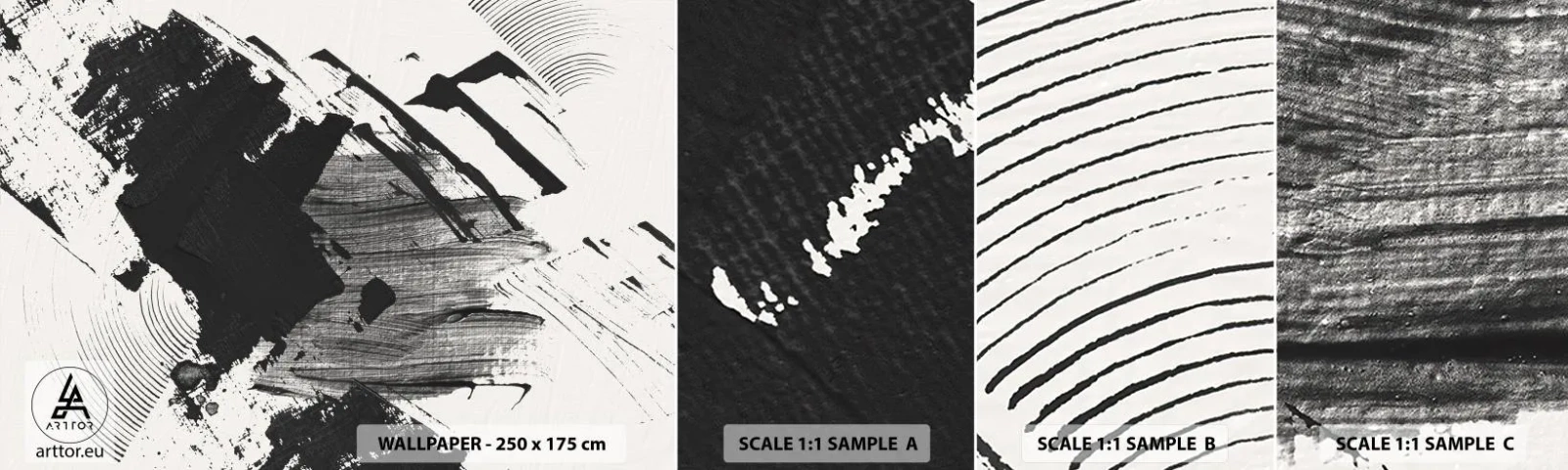 Échantillon De Papier Peint Standard Eco - Abstraction – expression du noir - Morceau, Moderne, Noir et blanc - 100x30 cm