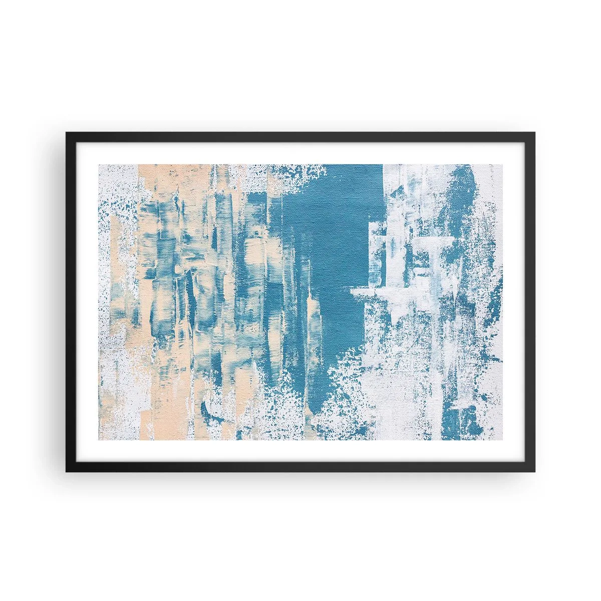 Affiche dans un cadre noir - Poster - Composition abstraite dans les tons de bleu et de blanc - 70x50cm - À travers un iceberg - Décoration murale moderne pour le salon et la chambre ARTTOR