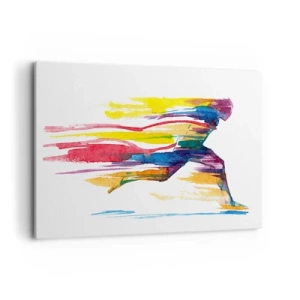 Impression sur toile - Image sur toile - Un coureur aux couleurs abstraites symbolisant le dynamisme et l'énergie - 120x80cm - Courir à travers l'arc-en-ciel - Décoration murale moderne pour le salon et la chambre ARTTOR