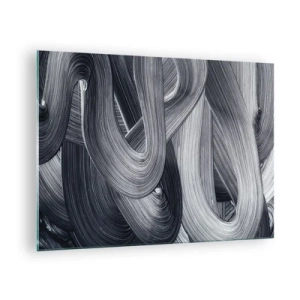 Impression sur verre - Image sur verre - Coups de pinceau abstraits dans des tons de noir et de gris - 70x50cm - La fluidité de la réalité - Décoration murale moderne pour le salon et la chambre ARTTOR
