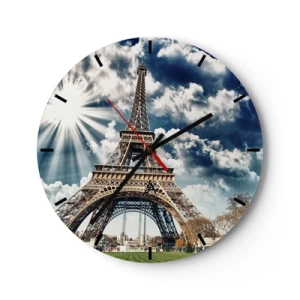Horloge murale - Pendule murale - La Tour Eiffel contre le ciel avec les rayons du soleil - 30x30cm - La seule et unique sous le soleil - Décoration murale moderne pour le salon, la cuisine et la chambre ARTTOR