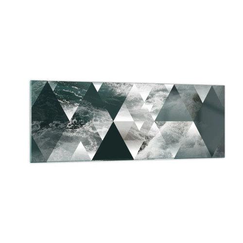 Impression sur verre - Image sur verre - Motif géométrique avec un motif de vagues dans des tons de vert - 140x50cm - Point de vue de cristal - Décoration murale moderne pour le salon et la chambre ARTTOR