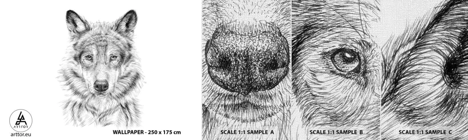 Échantillon de Papier Peint Premium Canvas - Un leader né - Loup, Esquisser, scandinave - 100x30 cm
