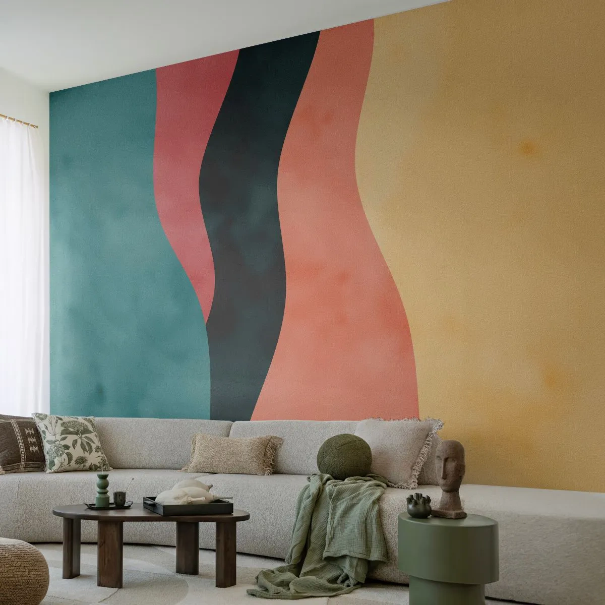 Papier Peint Photo Premium Sand - Une composition abstraite de formes ondulées aux couleurs chaudes. - 100x70cm - Conformité non-conforme - Décoration murale moderne pour le salon et la chambre ARTTOR