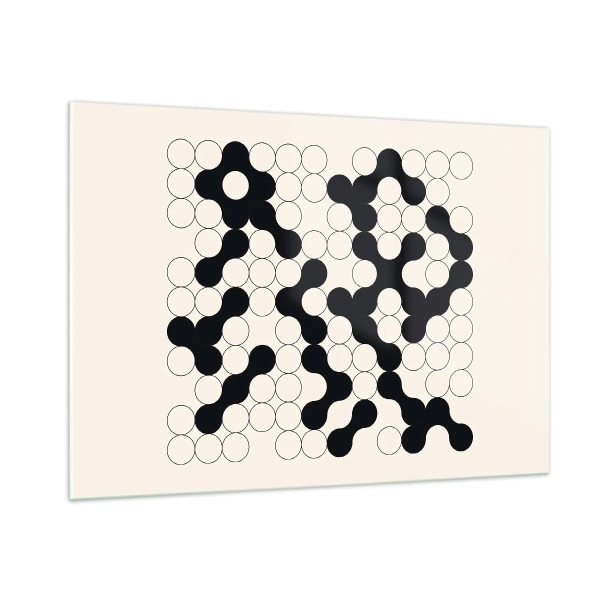 Impression sur verre - Image sur verre - Une mosaïque graphique en noir et blanc composée de points connectés. - 100x70cm - Jeu chinois – variation - Décoration murale moderne pour le salon et la chambre ARTTOR
