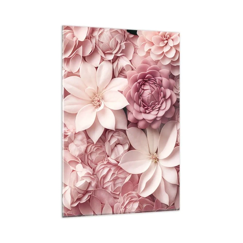 Impression sur verre - Image sur verre - Des fleurs aux tons roses et blancs dans une approche artistique - 80x120cm - Dans les pétales roses - Décoration murale moderne pour le salon et la chambre ARTTOR