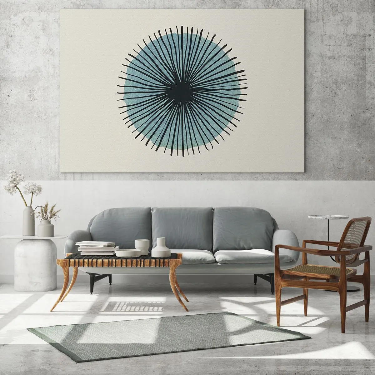 Impression sur verre - Image sur verre - Motif géométrique dans les tons turquoise et noir - 70x50cm - Rayonnant dans l'azur - Décoration murale moderne pour le salon et la chambre ARTTOR